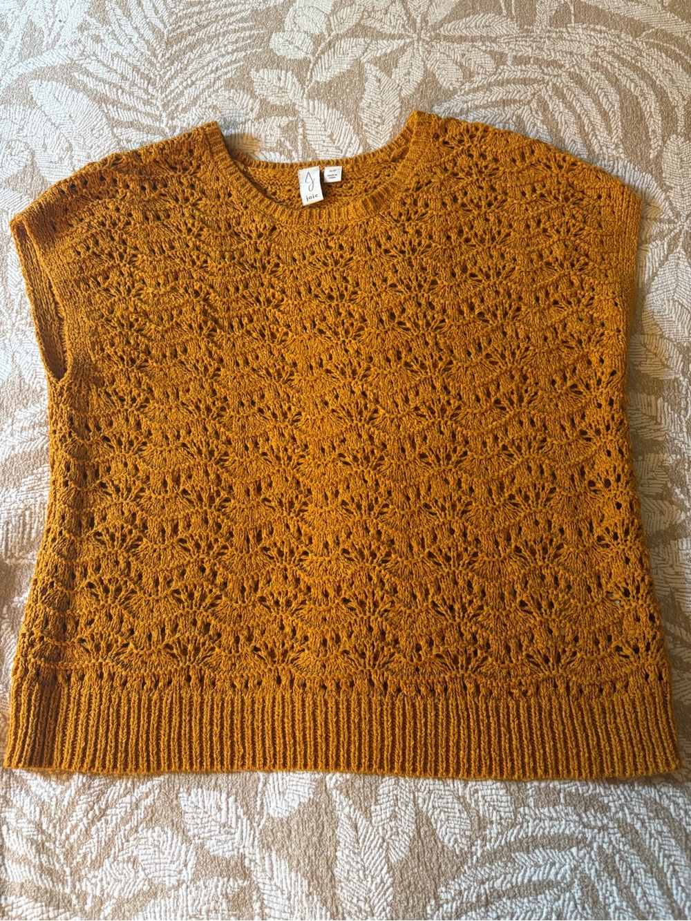 Joie Mustard Crochet Knit Sleeveless Crewneck Sweater